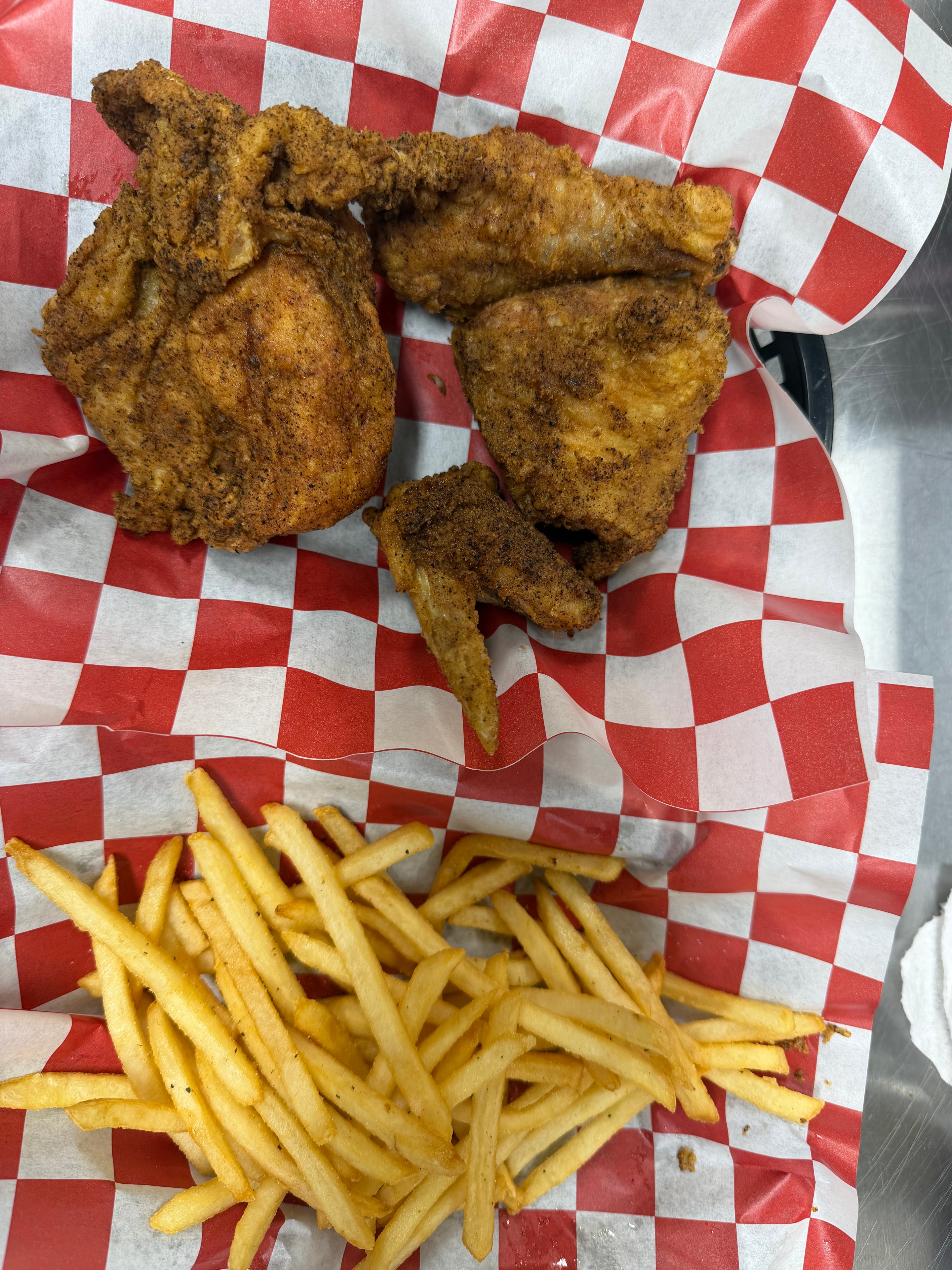 Broasted chicken and fries basket at Nina's