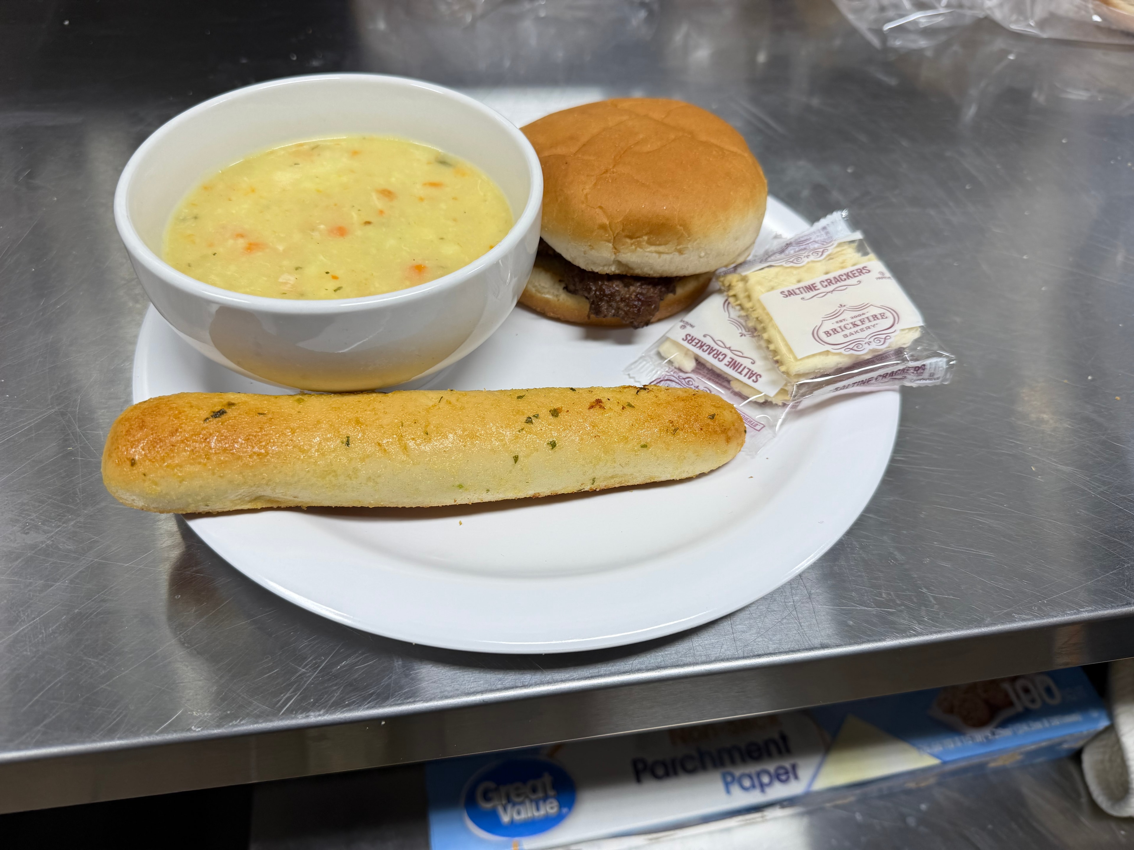 Soup, slider, and breadstick lunch special